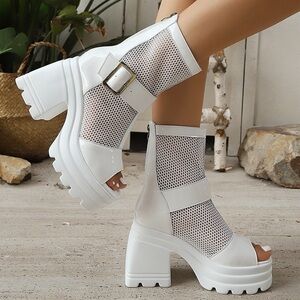 Peep toe block heel boots